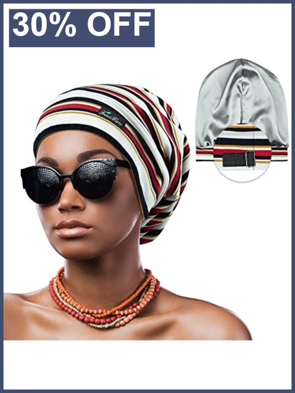 Adjustable Satin Lined Sleep Cap for Dreadlocks Curly Hair, Stay On Overnight,